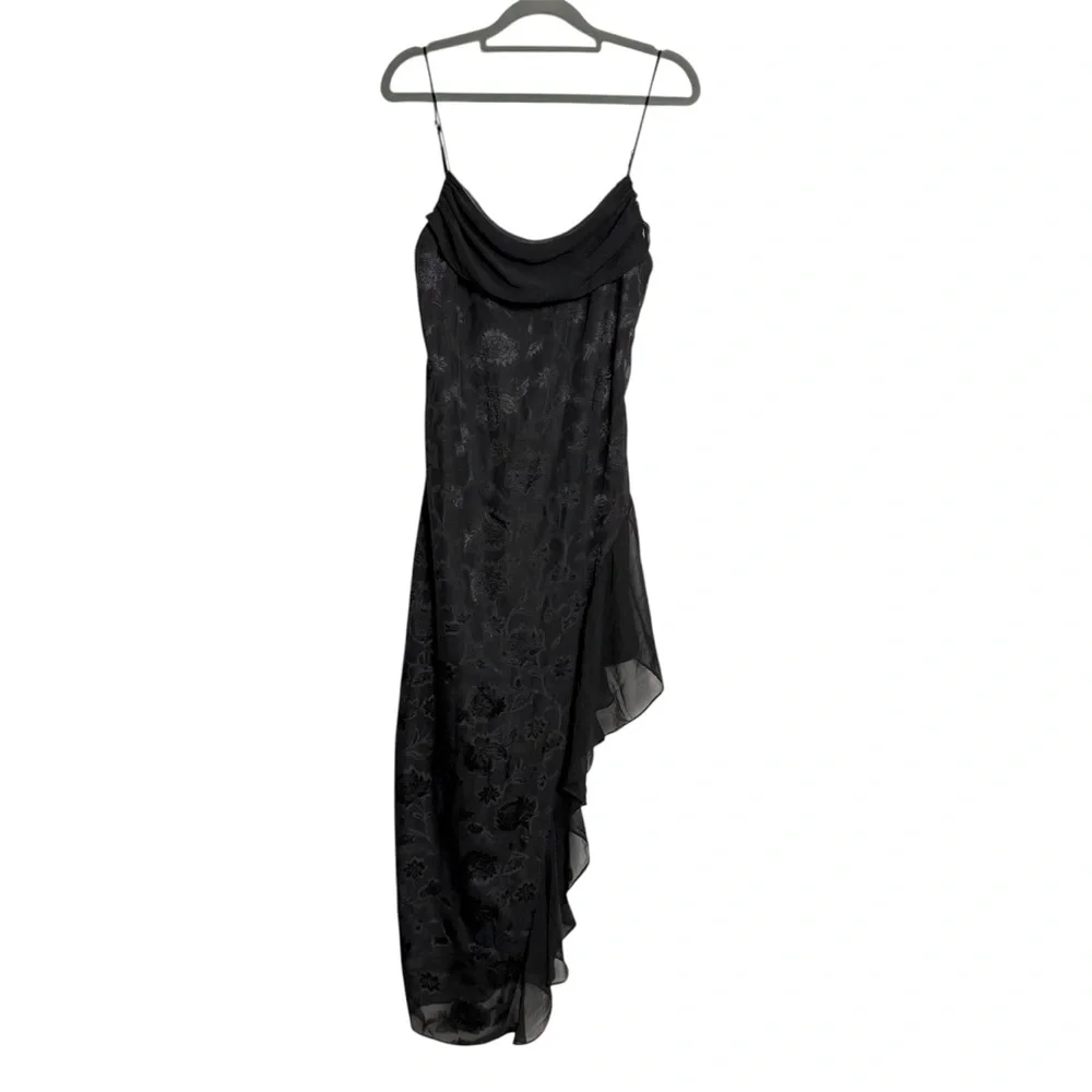Urban Outfitters Tierra Chiffon Cowl Neck Asymmetrical Midi Black Dress Y2K M - Picture 2 of 15